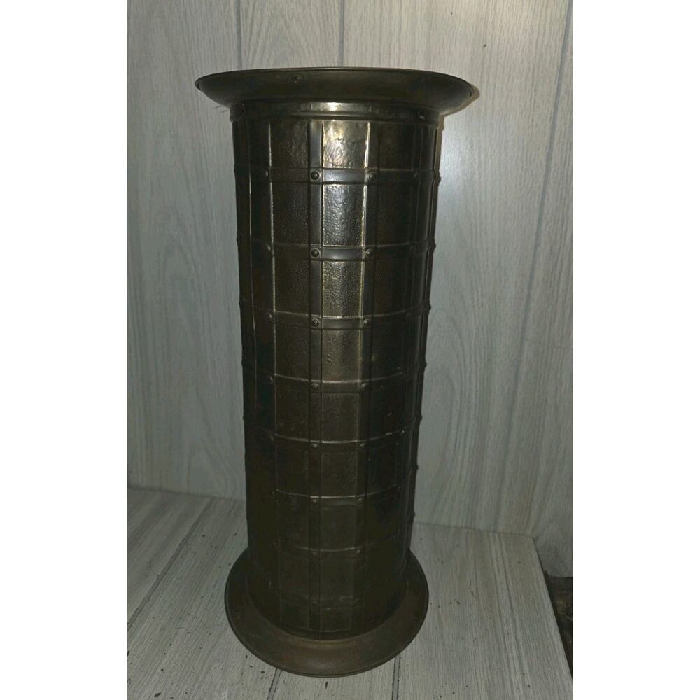 Vtg Lattice Embossed Brass Umbrella Cane Stand Made In England Victorian Read